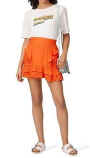 Ramy Brook Brit Crepe Orange Ruffled Eyelet Mini Skirt Size M