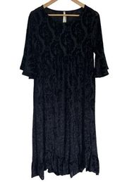 Uncle Frank dress black velvet pockets 3/4 flutter sleeve small‎ NEW Witchycore