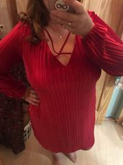 Madison Leigh Dramatic Long Sleeve Valentines Red Textured Criss Cross Dress