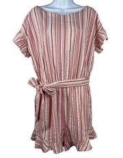 Loft Ann Taylor Pink Striped Tie Waist Cotton Blend Romper M