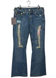 True Religion World Tour Patch Flare Jeans Low Rise New Women’s Size 29 Hemmed