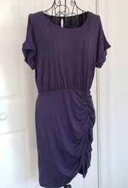 West Kei Women's Dress Short Sleeve Navy Blue Body-con Ruched Jersey Knit Size M