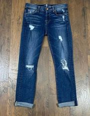 7 For All Mankind Josefina Skinny Boyfriend Button Fly Distressed Jeans