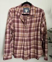 Women’s LL‎ Bean Plaid Long Sleeve Button Up Shirt Red Yellow L super soft