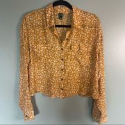 Wild Fable  Mustard Floral Lightweight Button Front Crop Shirt size M