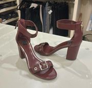 White House Black Market size 7 maroon block heel sandal. Good used condition.