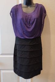 En Focus Studio Sz 12 P Women Black Purple Sleeveless Front Ruffled Pencil Dress