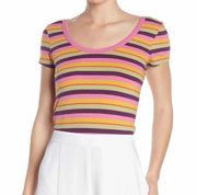 ABOUND for NORDSTROM Women's Pink Multi Striped Scoop Neck/Back Baby Tee sz XS