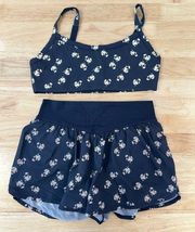 Aerie Athletic Set Floral Running Shorts and Sports Bra Navy Blue Size Medium