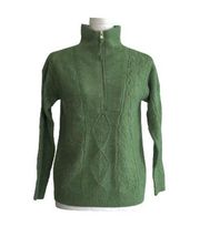 Talbots Petite Green Cable Knit Mock Neck Half Zip Soft Sweater Size XSP NEW