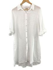 NEW Magaschoni White 100% Linen Shirt Dress XS Summer Beach Lagenlook Oversized