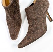 Isaac Mizrahi Made In Italy Vintage Italian Suede Floral Paisley Embossed Boots