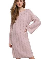 POL Size S Soft Cozy Pink Sweater Bell Sleeve Acre Lace Stitching Dress