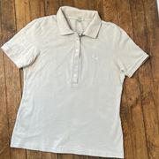 Women’s tan Burberry classic short sleeve polo shirt