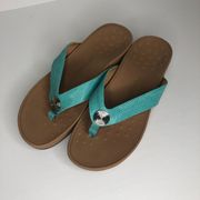 Vionic Women’s Pacific Pilar Turquoise Leather Woven Wedge Sandals Size 10