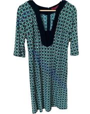 NWT Melissa Masse Black & Jade Tile Print Dress