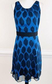 THE LIMITED Blue & Black Chiffon Fit & Flare Belted Fully Lined Dress ~ Size 4