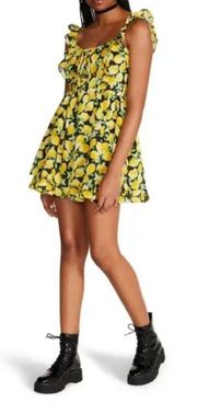 Betsey Johnson Layla Lemon Mini Dress Lace Up Edgy Alternative Black Yellow 12