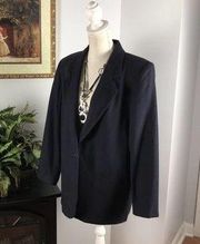 Sag Harbor Ladies Blue Lapel Collar One Button 100% Wool Blazer Suit Coat - 16P