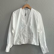 ZARA Womens white V-neck button down shirt