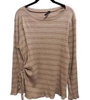 Doe & Rae tan/white stripe ribbed top with tie‎ detail, L