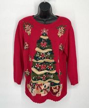 Heirloom Collectibles VINTAGE 2002 Christmas Tree Sweater Size S Red, Multicolor