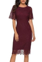 NEW MEROKEETY Short Sleeve Lace Floral Cocktail Dress L