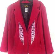2X Embroidered Pink Blazer Jacket Coat Plus Size