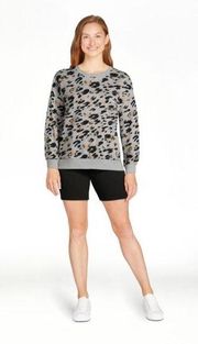 Secret Treasures leopard oversized sweatshirt w/ black biker shorts sz Small