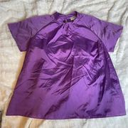 ISAAC MIZRAHI For Target Large Silk Purple Keyhole Short Sleeve Blouse Top