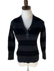 Smartwool Henley Striped Sweater Women's Size XS Maroon Bells V Neck Black Gray