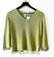 Vintage Joseph A. Green Beaded Sleeve Silk Top Women's Size L