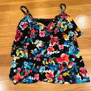 AQUA green layered floral swim tankini top size large .