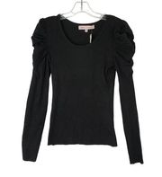 Crave Fame Top Women's Medium Black Ribbed Ruched Puff Long Sleeve Slim Fit