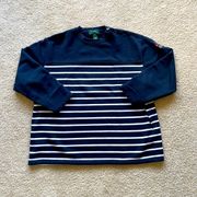 LAUREN  NAVY AND WHITE STRIPED THREE QUARTER LENGTH SLEEVE TOP