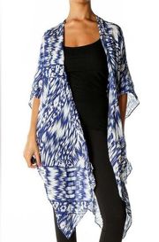 Michael Stars Blue White Abstract Aztec Print Sheer Cover Up Kimono