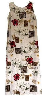 Vintage Maxi Dress Size S Tropical Tiki Hawaiian Resort Beige Floral