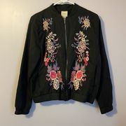 a. moss Black Floral Zip Up Bomber Jacket size M