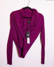 NEW Ann Taylor 100% Cashmere Knit Shawl Collar Wrap Pullover Sweater Purple XS