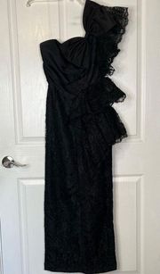 Contempo Casuals Black Lace One Shoulder Dress Gown