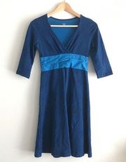 Patagonia Blue Faux Wrap V neck Empire Waist Short Sleeve Dress‎ Womens S…