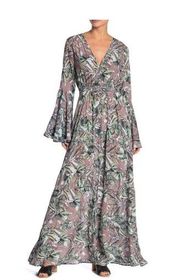 Maaji Leaf Print Bell Sleeve Swim Cover Up Maxi Dress