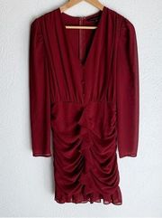 Endless Rose Wine Ruched Dress Long Sleeve Sz Small