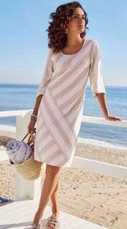 Soft Surroundings White&Beige Stripe Equinox Linen Dress Sz.PL NWT