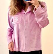 NWT Juicy Couture Pink Velour Studded Logo Long Sleeve Sleep Pajama Top Sz Med