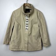 Carlisle Womens Embellished Jacket Size 12 Tan Snap Closure pockets Cotton Blend