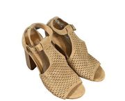 Express Tan Faux Suede Perforated Open Toe Ankle Strap Block Heel  Women SZ 6