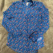 sheer floral blouse button down long sleeve blue size…