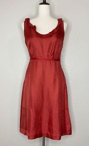 Anthropologie Moulinette Soeurs 100% Silk Red Ruffle Neckline Dress