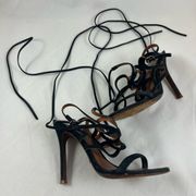 6B Shutz leather navy blue cut out stilettos